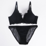 slight stretch 4 colors lace bra set(with soft underwire)_Black