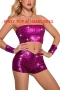 slight stretch 7 colors sequin sexy vest stage costume(with hand ring)_Black_Purple_Red_Blue_Magenta