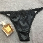new 5 colors slight stretch satin lace sexy thong(size run small)_Black