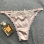 new 2 colors slight stretch satin lace sexy thong(size run small)_Pink_Champagne