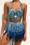 slight stretch 3 colors sequin tassel decor tied belly dance sexy skirt costume_Black_Blue