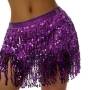 slight stretch 10 colors sequin tassel decor tied belly dance sexy skirt costume_Black_Purple