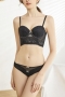 stretch mesh lace bow u-shaped gathered side milk bra set(with underwire)_Black
