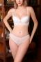 stretch mesh lace trim bow bra set(with underwire)_Black_White