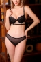 stretch mesh lace trim bow bra set(with underwire)_Black