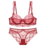 stretch lace mesh dainty bow bra set(with underwire)_Black_White_Dark Green_Red_Watermelon Red