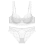 stretch lace mesh dainty bow bra set(with underwire)_Black_White