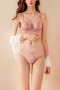 stretch lace flower cutout ultra-thin without sponge bra set(with underwire)_Black_Red_Pink