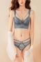 stretch lace flower cutout ultra-thin without sponge bra set(with underwire)_Black_Red_Pink_Haze Blue