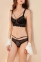 stretch lace flower cutout ultra-thin without sponge bra set(with underwire)_Black
