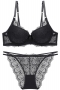 stretch deep v lace sexy bra set(with underwire)_Black