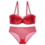stretch mesh satin lace trim sexy bra set(with underwire)_Black_White_Red