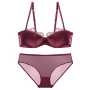stretch mesh satin lace trim sexy bra set(with underwire)_Black_White_Red_Rose Red