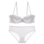 stretch mesh satin lace trim sexy bra set(with underwire)_Black_White