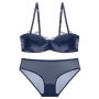 stretch mesh satin lace trim sexy bra set(with underwire)_Black_White_Red_Rose Red_Beige_Dark Blue
