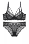 stretch lace cutout breathable without sponge sexy bra set(with underwire)_Black