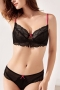 stretch mesh lace dainty bow ultra thin sexy bra set(with underwire)_Black