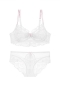 stretch mesh lace dainty bow ultra thin sexy bra set(with underwire)_Black_White