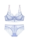 stretch mesh lace dainty bow ultra thin sexy bra set(with underwire)_Black_White_Sky Blue