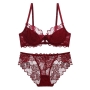 stretch lace bow sexy bra set(with underwire)_Black_White_Rose Red