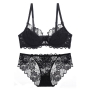 stretch lace bow sexy bra set(with underwire)_Black