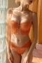 stretch lace cutout mesh sexy bra set(with underwire)_Black_White_Orange