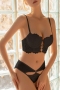 stretch lace cutout mesh sexy bra set(with underwire)_Black