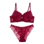 stretch lace dainty bow mini rhinestone decor cutout bra set(with underwire)_Black_White_Purple_Dark Green_Rose Red