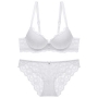 stretch lace dainty bow mini rhinestone decor cutout bra set(with underwire)_Black_White
