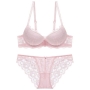 stretch lace dainty bow mini rhinestone decor cutout bra set(with underwire)_Black_White_Purple_Dark Green_Rose Red_Beige_Pink