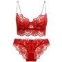 stretch lace letter decor sexy bra set(with underwire)_Red