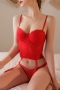 stretch lace mesh garter design sexy bra set(with underwire)_Black_White_Red