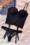 stretch lace mesh garter design sexy bra set(with underwire)_Black