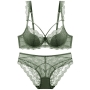 stretch cutout lace sexy bra set(with underwire)_Black_White_Dark Green