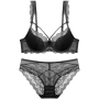 stretch cutout lace sexy bra set(with underwire)_Black