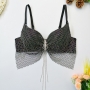 slight stretch heart rhinestone fishing net tassel sexy bra(with underwire,75a 80a 85a 90a available for a\b\c cup)_Black
