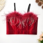 slight stretch velvet feather tassel rhinestone bra(with underwire,75a 80a 85a 90a available for a\b\c cup)_Black_Red