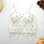 slight stretch feather tassel rhinestone bra(with underwire,75a 80a 85a 90a available for a\b\c cup)_Black_White