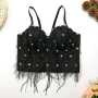 slight stretch feather tassel rhinestone bra(with underwire,75a 80a 85a 90a available for a\b\c cup)_Black