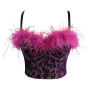slight stretch leopard feather bra(with underwire,75a 80a 85a 90a available for a\b\c cup)_Black_Magenta