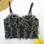 slight stretch ruffle rhinestone bra(with underwire,75a 80a 85a 90a available for a\b\c cup)_Black