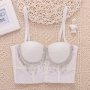 slight stretch mesh rhinestone tassel bra vest(with underwire,75b 80b 85c 90c available for a\b\c cup)_Black_White