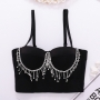 slight stretch mesh rhinestone tassel bra vest(with underwire,75b 80b 85c 90c available for a\b\c cup)_Black