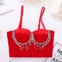 slight stretch mesh rhinestone tassel bra vest(with underwire,75b 80b 85c 90c available for a\b\c cup)_Black_White_Red
