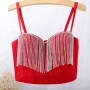 slight stretch tassel rhinestone bra vest(with underwire,75b 80b 85c 90c available for a\b\c cup)_Black_White_Red