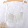 slight stretch tassel rhinestone bra vest(with underwire,75b 80b 85c 90c available for a\b\c cup)_Black_White