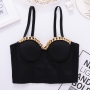 slight stretch metal chain decor bra vest(with underwire,75b 80b 85c 90c available for a\b\c cup)_Black