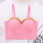 slight stretch metal chain decor bra vest(with underwire,75b 80b 85c 90c available for a\b\c cup)_Black_White_Red_Pink