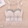 slight stretch tassel feather rhinestone bra vest(with underwire,75b 80b 85c 90c available for a\b\c cup)_Black_White