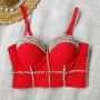 slight stretch rhinestone bra vest(with underwire,75b 80b 85c 90c available for a\b\c cup)_Black_White_Red